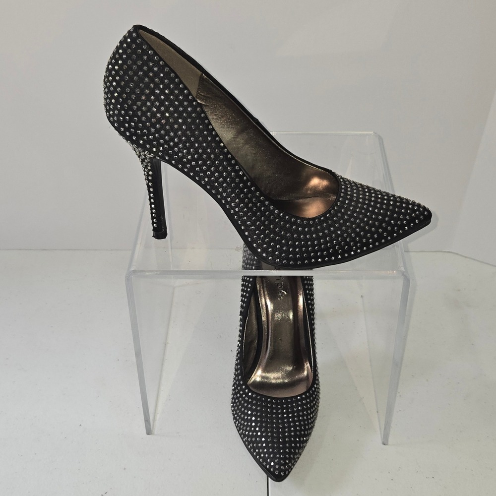 Maripe Kennie Black Rhinestone Studded Pointed Toe Stiletto Pumps Women Size 9.5